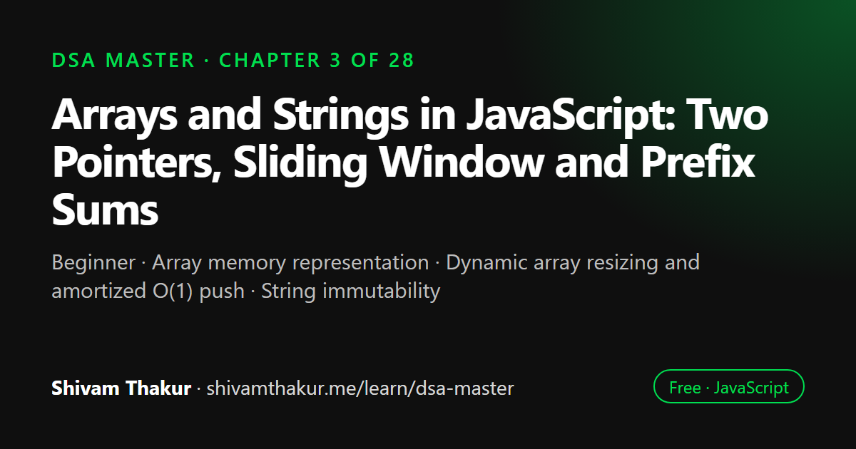 Arrays and Strings in JavaScript: Two Pointers, Sliding Window and Prefix Sums: DSA Master chapter 3 cover