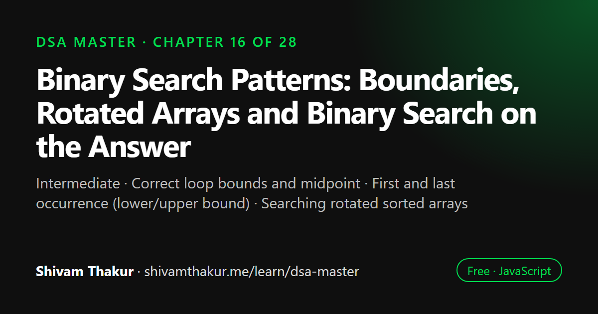 Binary Search Patterns: Boundaries, Rotated Arrays and Binary Search on the Answer: DSA Master chapter 16 cover