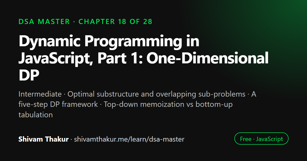 Dynamic Programming in JavaScript, Part 1: One-Dimensional DP: DSA Master chapter 18 cover