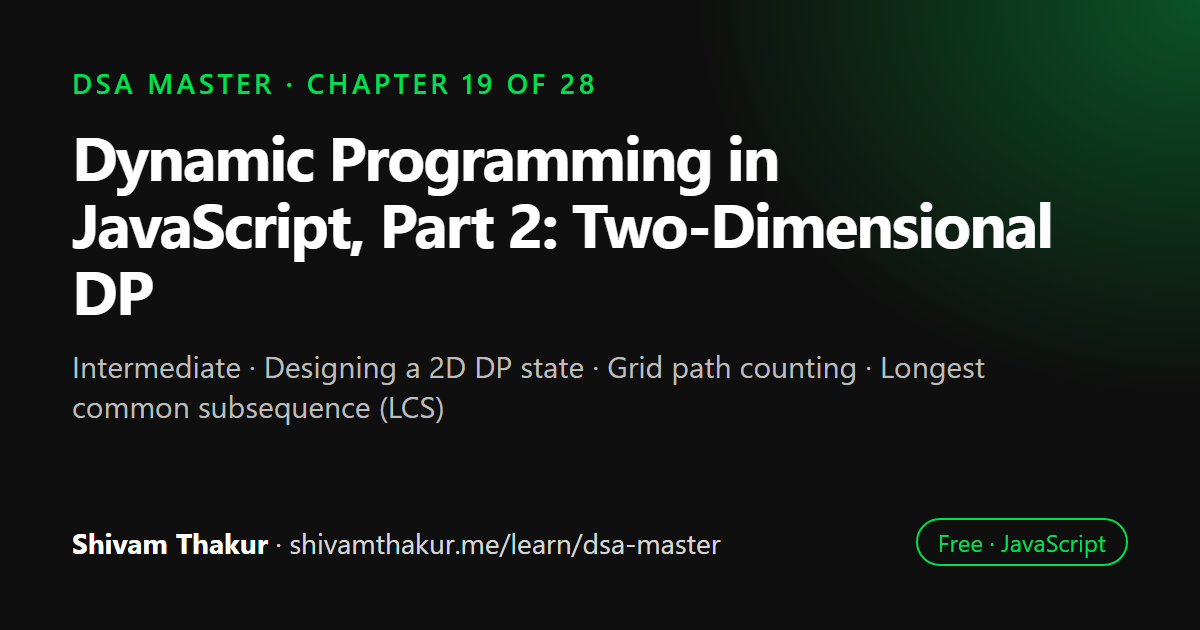 Dynamic Programming in JavaScript, Part 2: Two-Dimensional DP: DSA Master chapter 19 cover