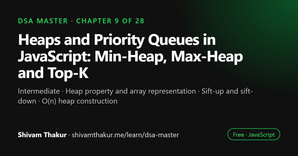 Heaps and Priority Queues in JavaScript: Min-Heap, Max-Heap and Top-K: DSA Master chapter 9 cover