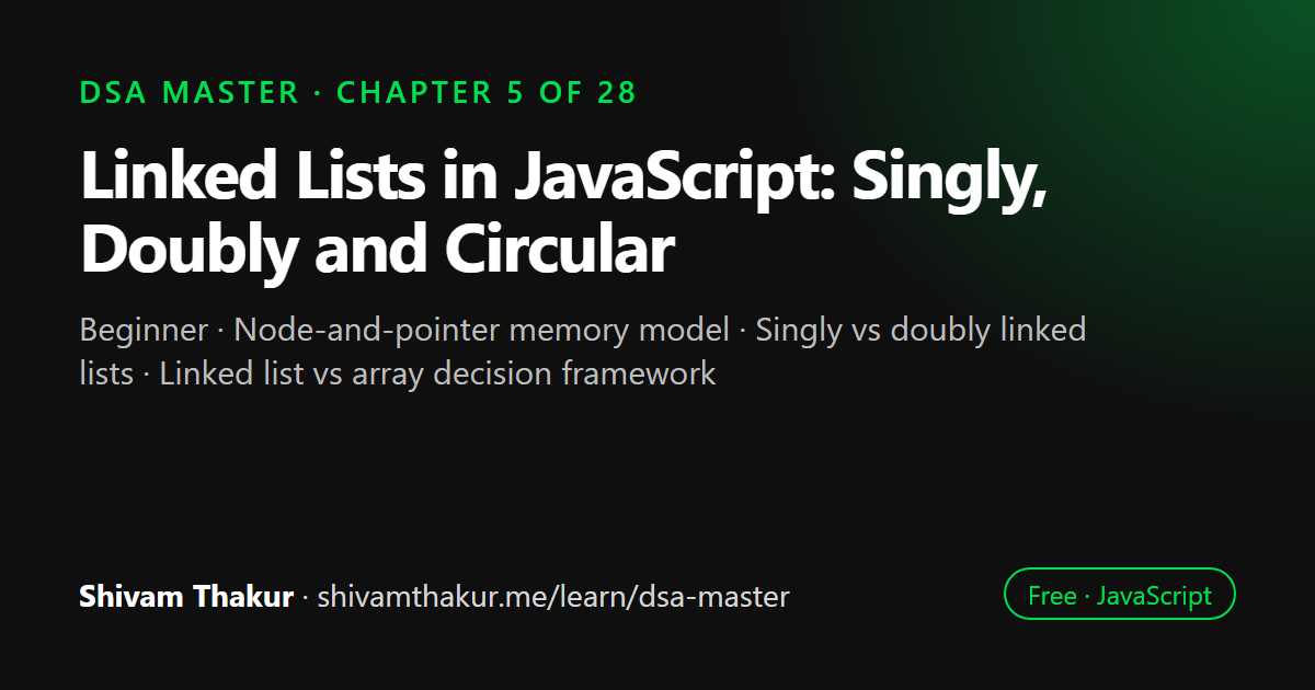Linked Lists in JavaScript: Singly, Doubly and Circular: DSA Master chapter 5 cover
