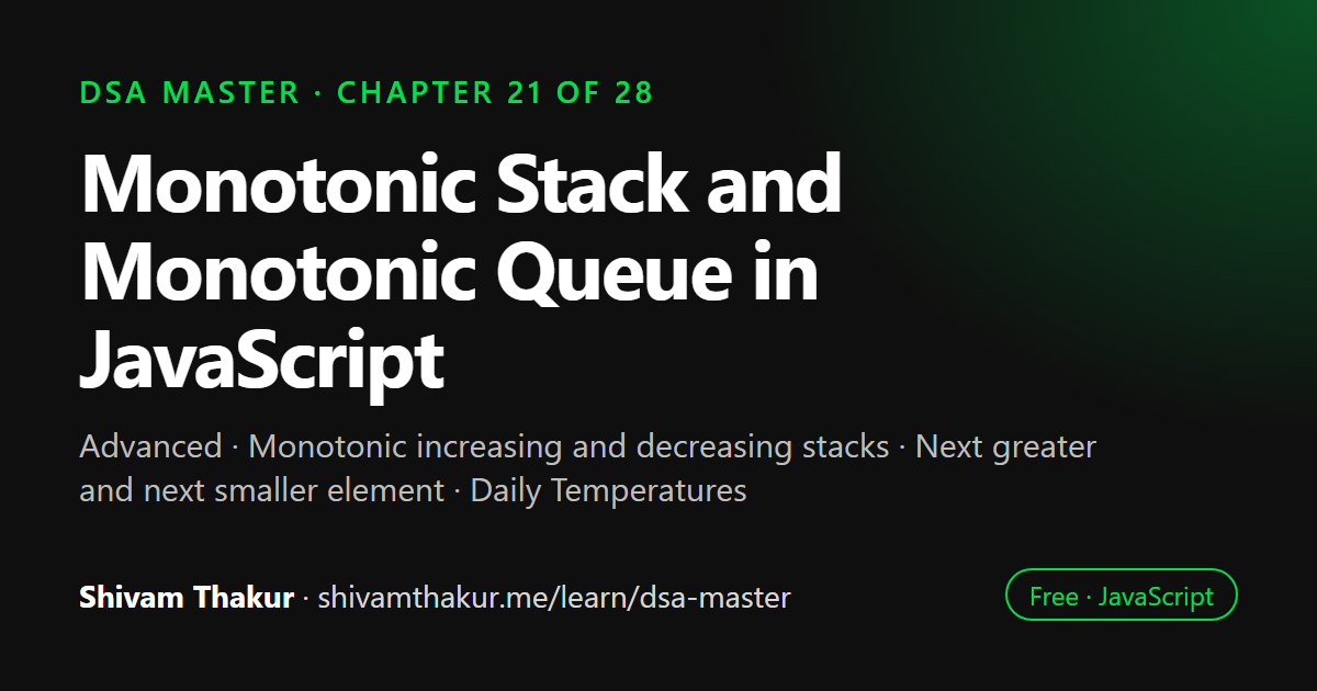 Monotonic Stack and Monotonic Queue in JavaScript: DSA Master chapter 21 cover