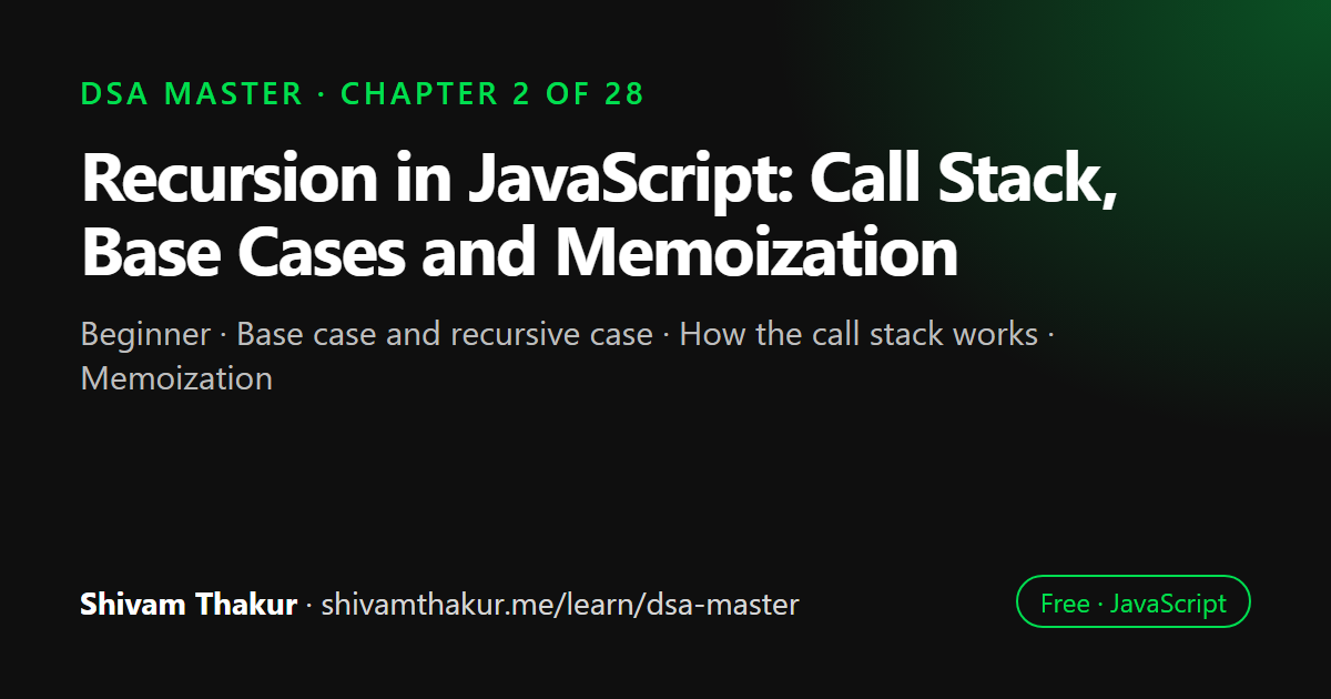 Recursion in JavaScript: Call Stack, Base Cases and Memoization: DSA Master chapter 2 cover