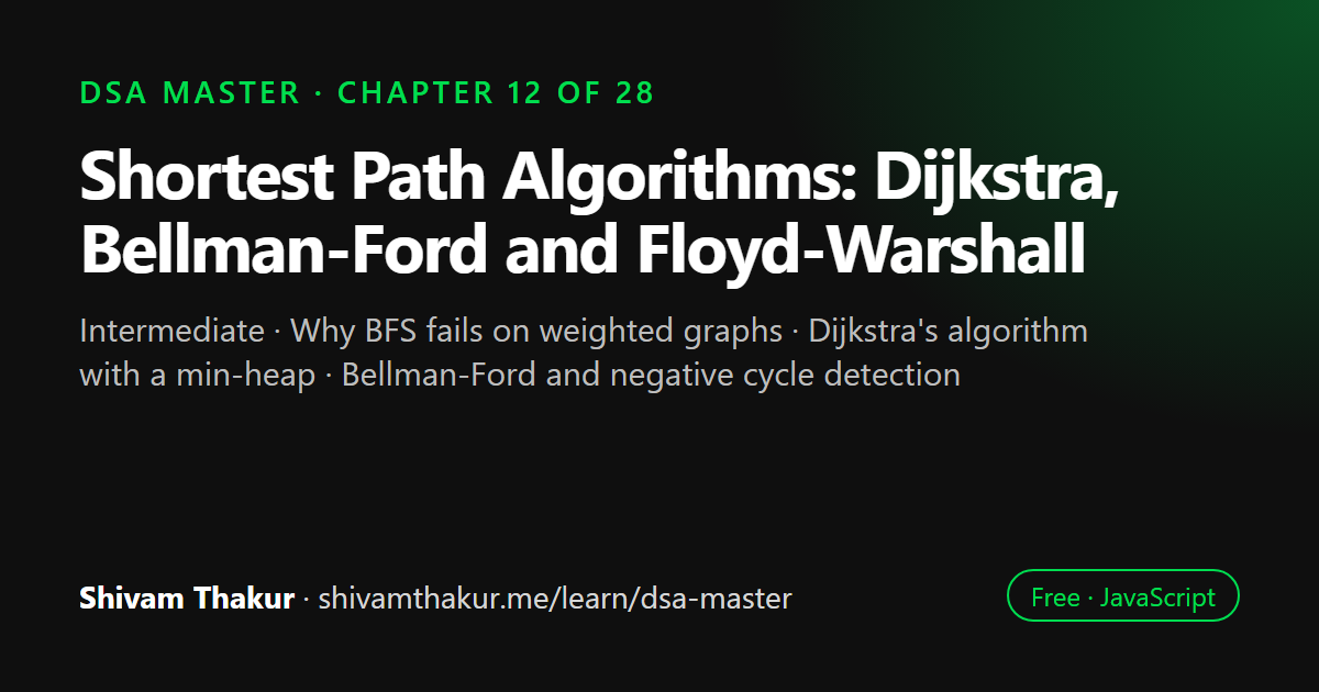 Shortest Path Algorithms: Dijkstra, Bellman-Ford and Floyd-Warshall: DSA Master chapter 12 cover