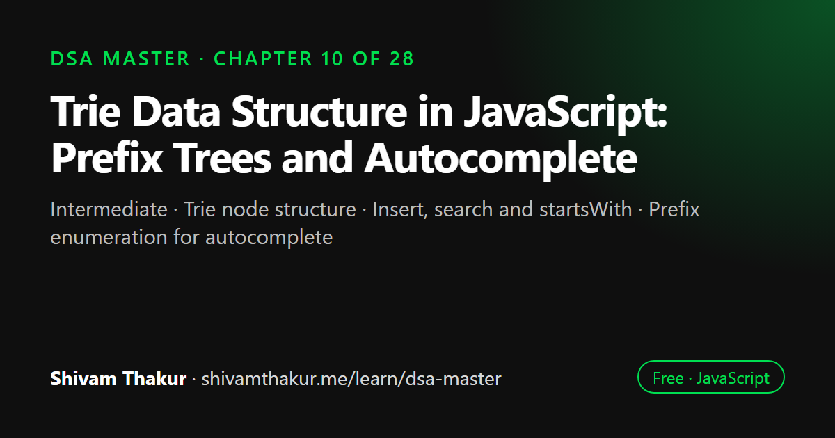 Trie Data Structure in JavaScript: Prefix Trees and Autocomplete: DSA Master chapter 10 cover