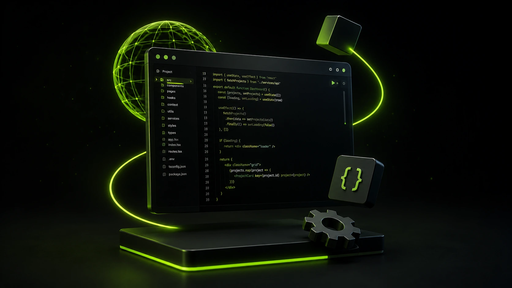 Code editor with a web app project